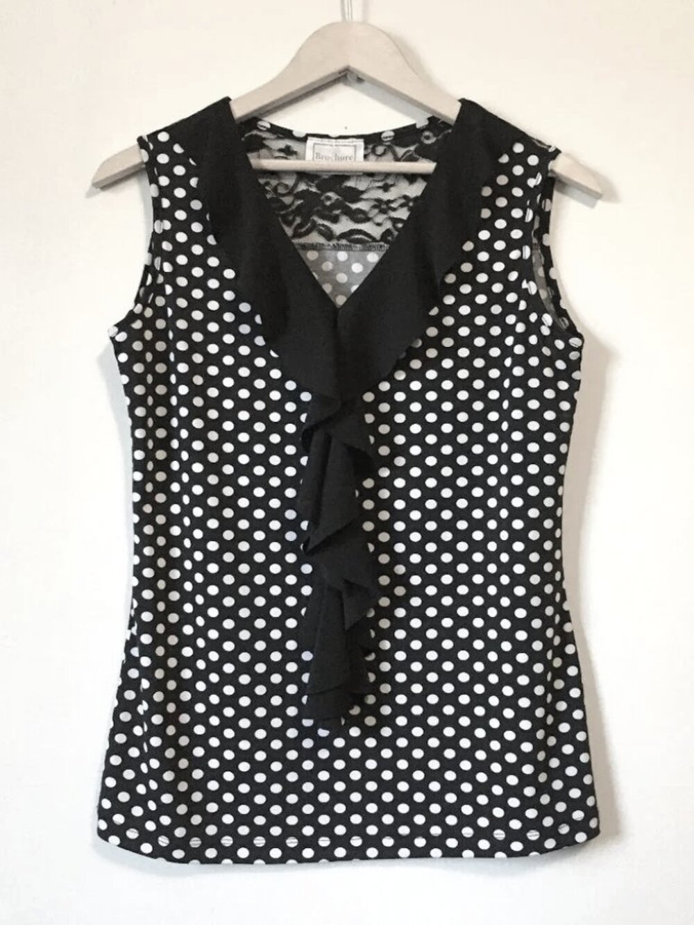 VTG Y2K B&W Polka Dot Pin Up Ruffle Lace Blouse Small Canadian Rockabilly